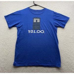 Dr. Who Graphic T-Shirt Mens‎ Small S Tardis The Doctor YOLO BBC TV SciFi Blue